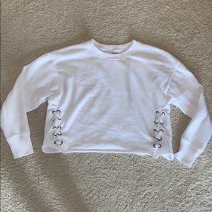 Aerie Crop White Sweatshirt with Cross Detailing